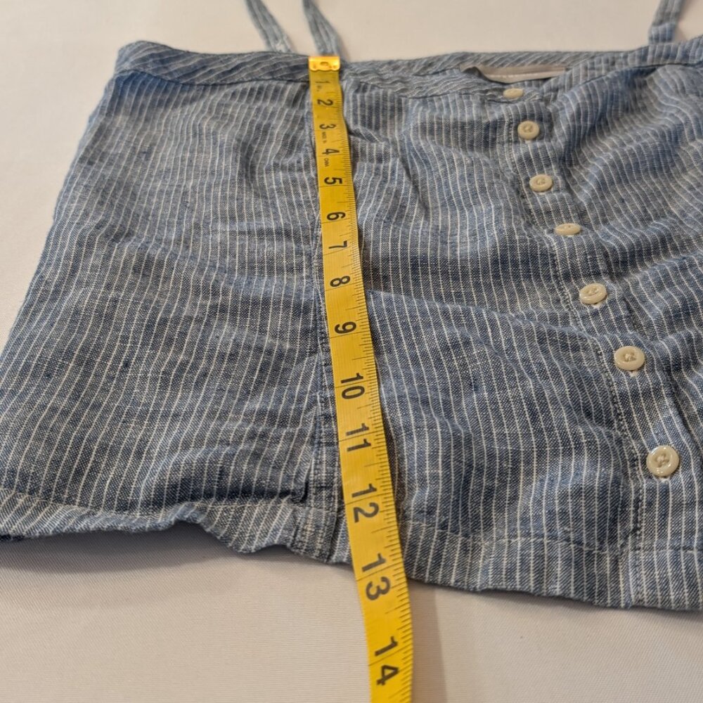 Everlane Linen Crop Tank Blue Stripe Button Front Adjustable Strap Size 4 - Picture 7 of 7